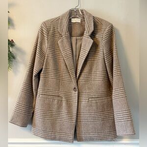 Z Supply Women's Anna Plaid Brown and Tan Blazer - Like New in Size Medium